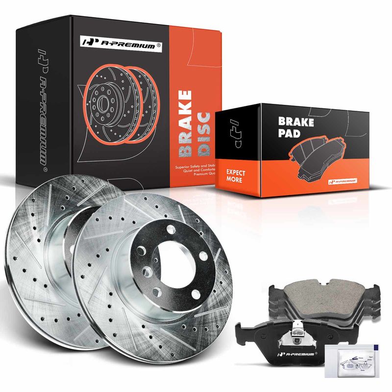 Front Drilled Rotors & Ceramic Brake Pads for BMW 525i E39 2001-2003 528i L6 2.8L