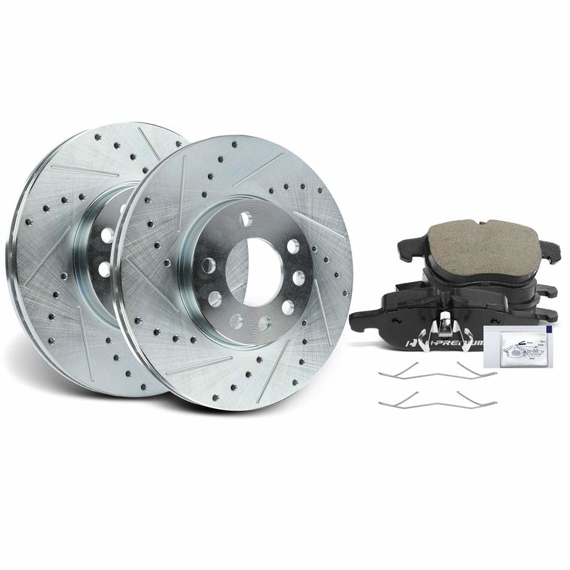 Front Drilled Rotors & Ceramic Brake Pads for Saab 9-3 2003-2010 2.0L