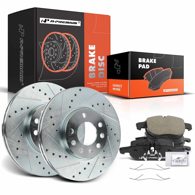 Front Drilled Rotors & Ceramic Brake Pads for Saab 9-3 2003-2010 2.0L