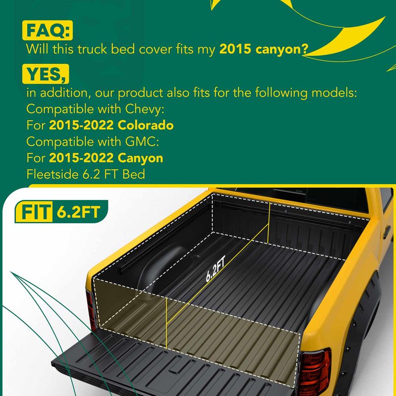 6.17 FT Bed Soft Roll-up Tonneau Cover with Auto Locking for Chevy Colorado 15-22