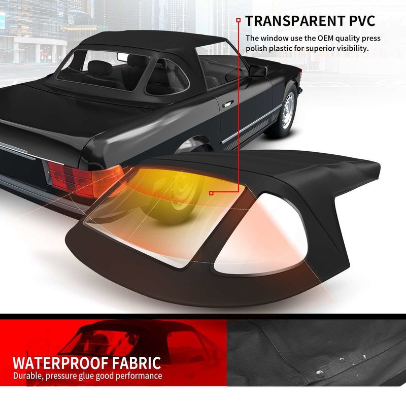 Convertible Soft Top w/ Clear Plastic Window for Mercedes-Benz R107 380SL Black