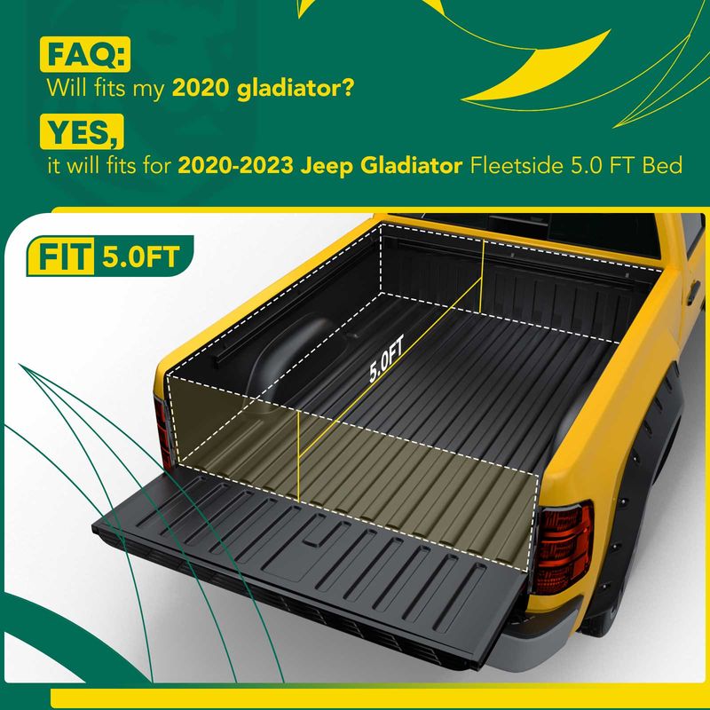 5 FT Soft Roll-up Tonneau Cover with Auto Locking for Jeep Gladiator 2020-2022