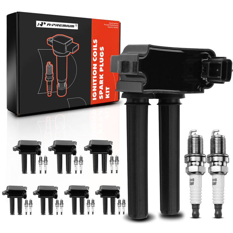 8x Black Ignition Coil & 16x IRIDIUM Spark Plug Kits for Chrysler 300 Dodge Jeep