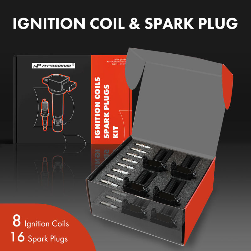 8x Black Ignition Coil & 16x IRIDIUM Spark Plug Kits for Chrysler 300 Dodge Jeep