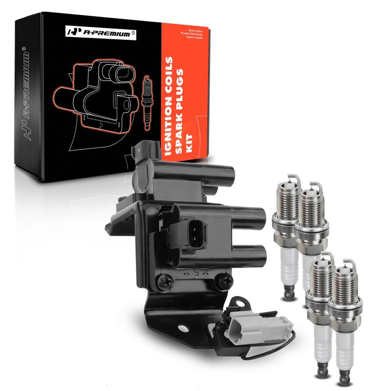 1x Black Ignition Coil & 4x IRIDIUM Spark Plug Kit for Hyundai Accent L4 1.5L