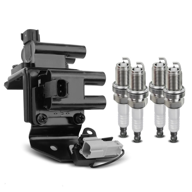 1x Black Ignition Coil & 4x IRIDIUM Spark Plug Kit for Hyundai Accent L4 1.5L