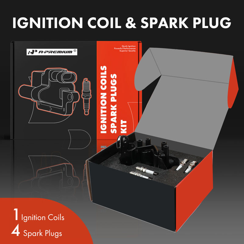 1x Black Ignition Coil & 4x IRIDIUM Spark Plug Kit for Hyundai Accent L4 1.5L