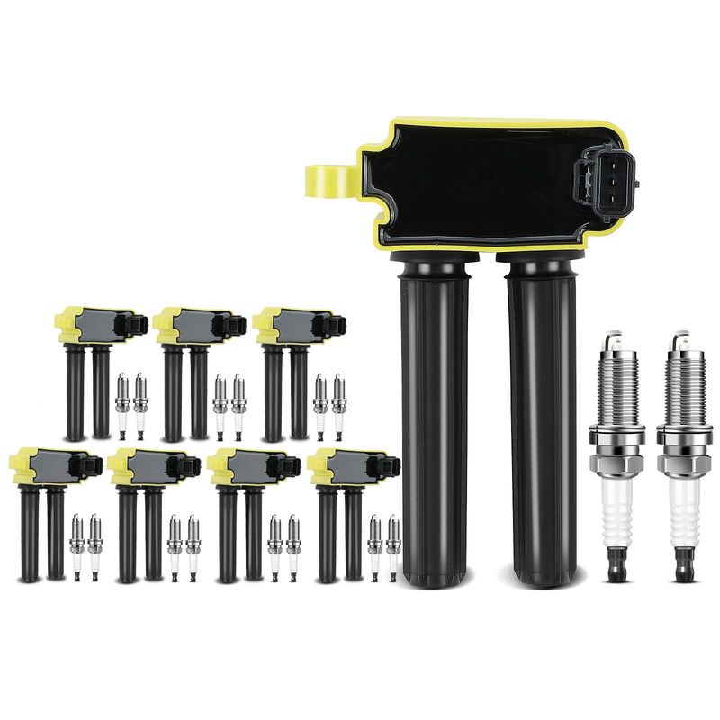 8x Yellow Ignition Coil & 16x IRIDIUM Spark Plug Kits for Chrysler Dodge Jeep 5.7L