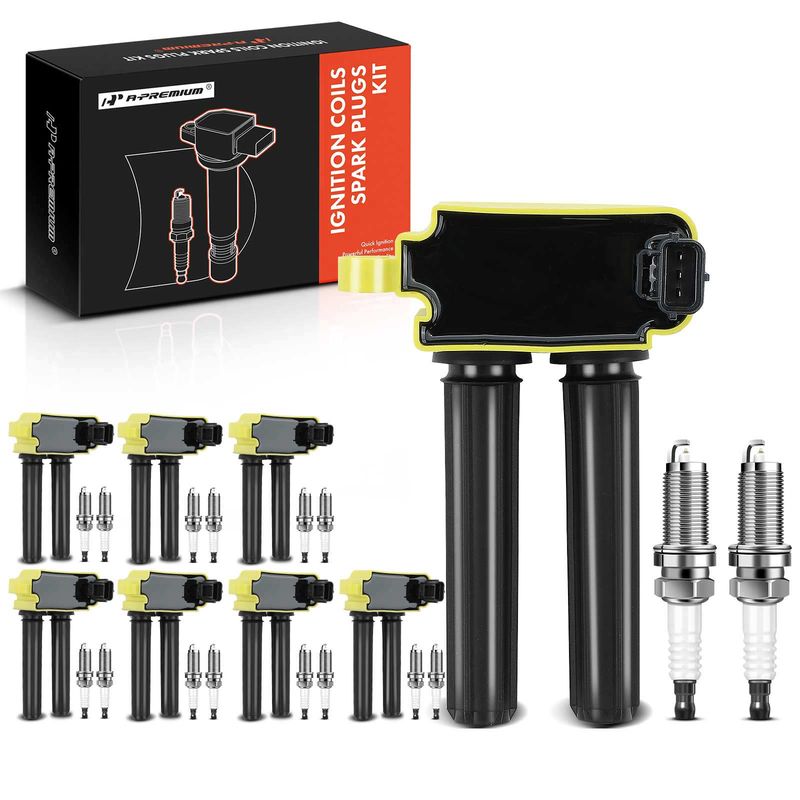 8x Yellow Ignition Coil & 16x IRIDIUM Spark Plug Kits for Chrysler Dodge Jeep 5.7L