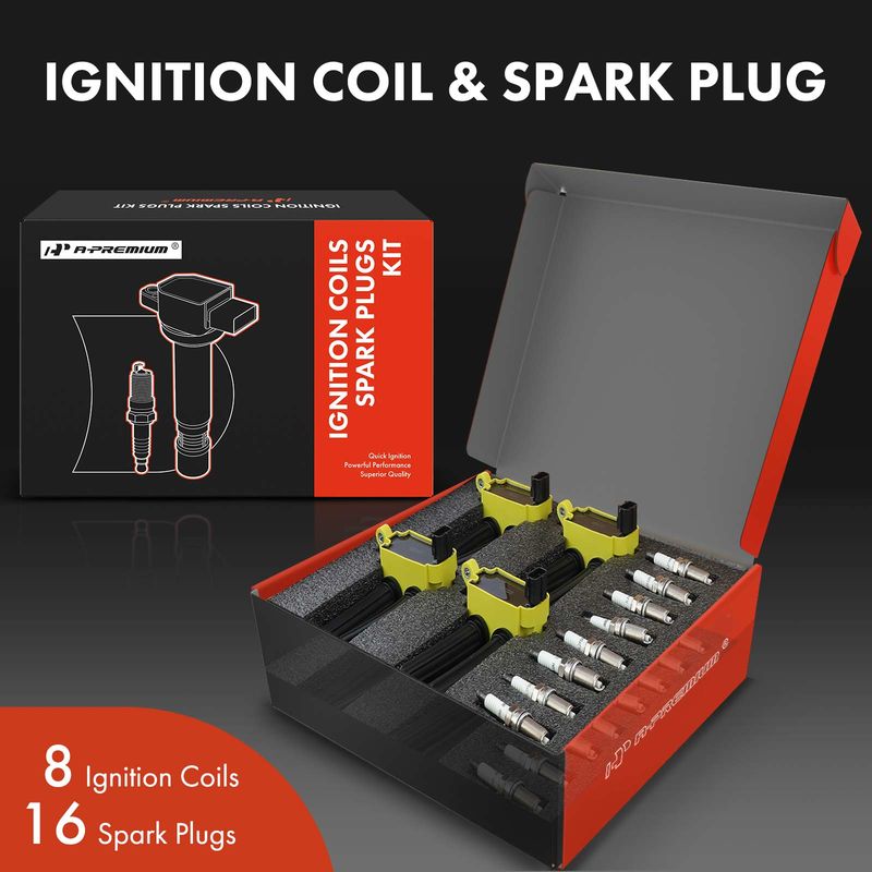 8x Yellow Ignition Coil & 16x IRIDIUM Spark Plug Kits for Chrysler Dodge Jeep 5.7L