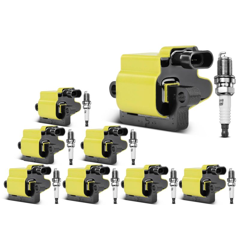 8x Yellow Ignition Coil & IRIDIUM Spark Plug Kits for Chevy GMC Cadillac Hummer