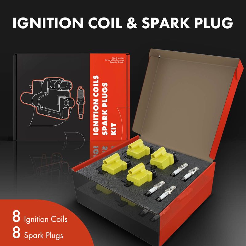 8x Yellow Ignition Coil & IRIDIUM Spark Plug Kits for Chevy GMC Cadillac Hummer