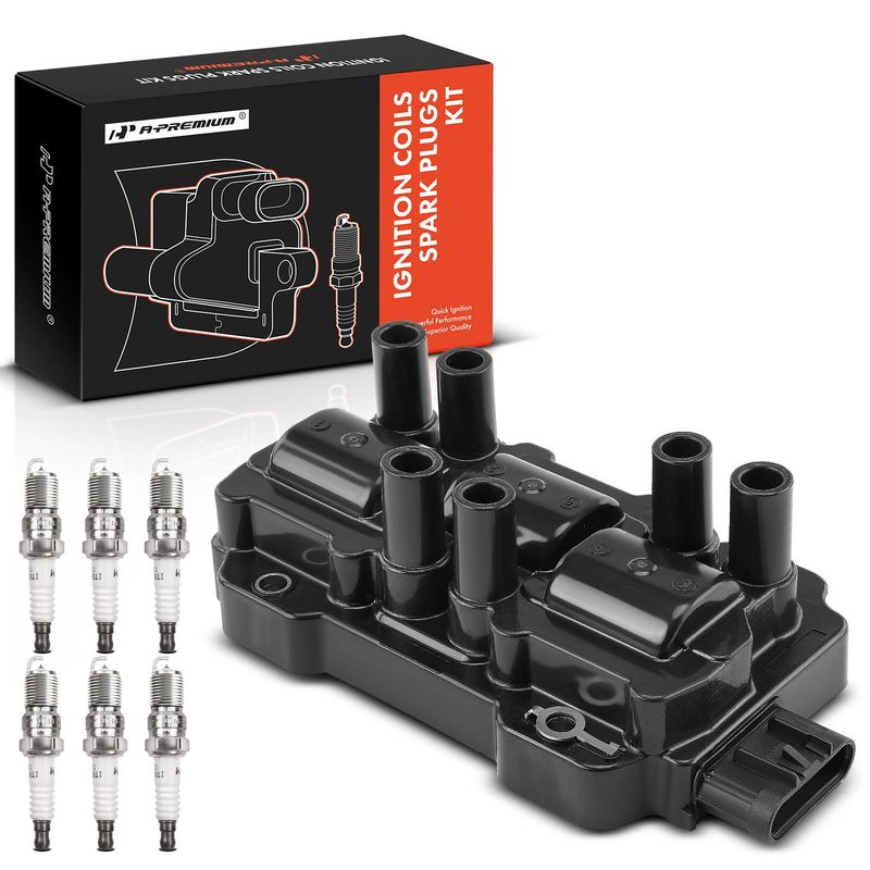 1x Black Ignition Coil & 6x IRIDIUM Spark Plug Kits for Chevrolet Silverado 1500