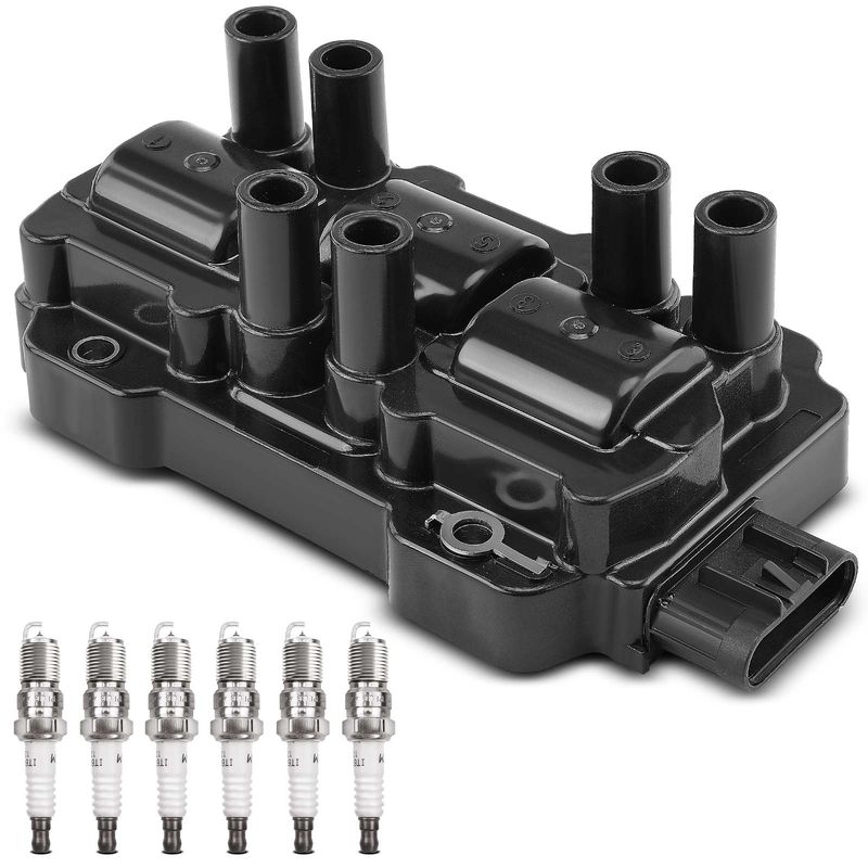 1x Black Ignition Coil & 6x IRIDIUM Spark Plug Kits for Chevrolet Silverado 1500