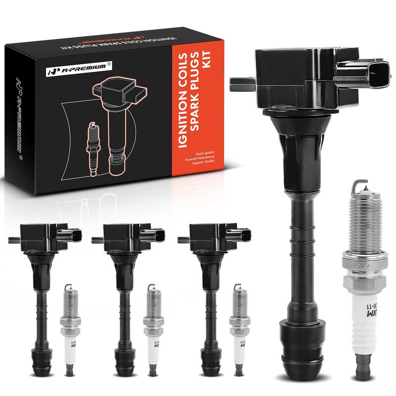 4x Black Ignition Coil & IRIDIUM Spark Plug Kits for Nissan Sentra 02-06 L4 1.8L