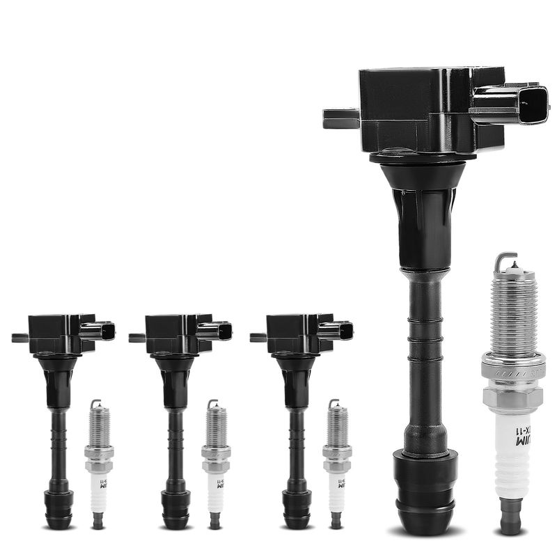 4x Black Ignition Coil & IRIDIUM Spark Plug Kits for Nissan Sentra 02-06 L4 1.8L