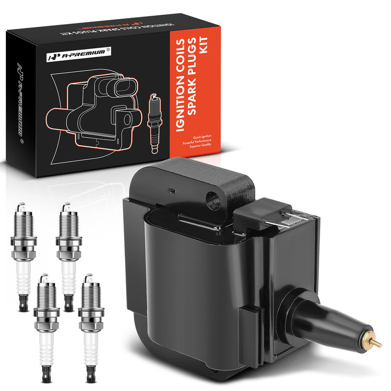 1x Black Ignition Coil & 4x IRIDIUM Spark Plug Kits for Honda Accord 96-02 Acura
