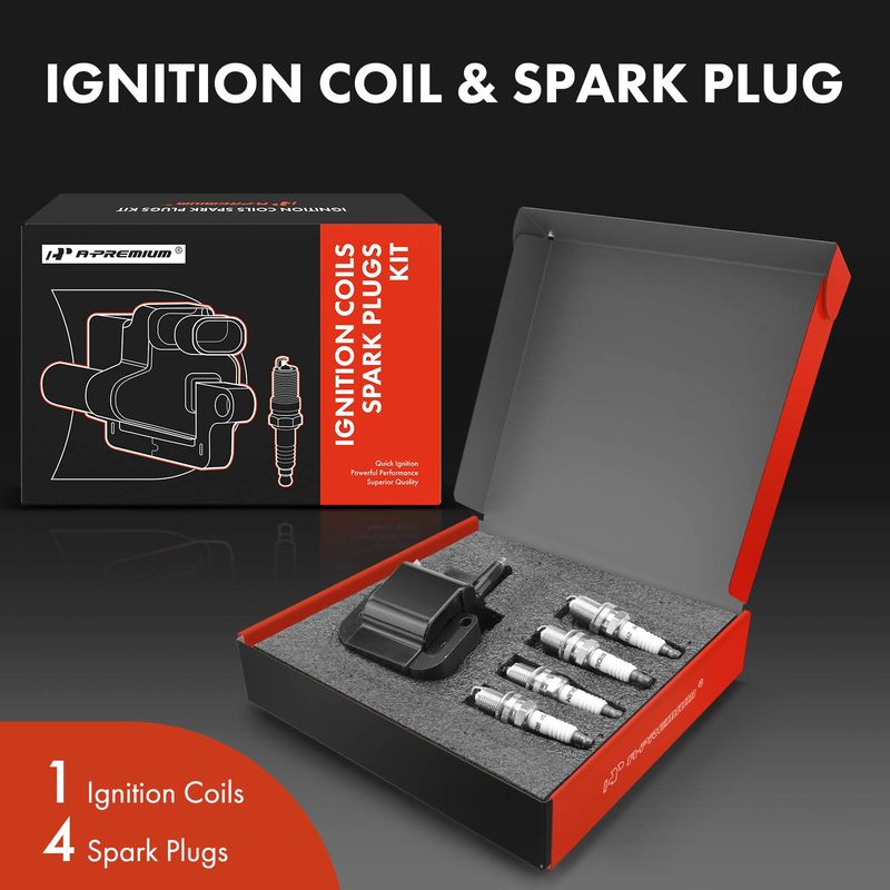 1x Black Ignition Coil & 4x IRIDIUM Spark Plug Kits for Honda Accord 96-02 Acura