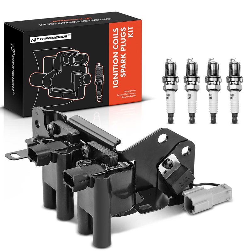 1x Black Ignition Coil & 4x IRIDIUM Spark Plug Kits for Hyundai Accent 01-05 1.6L