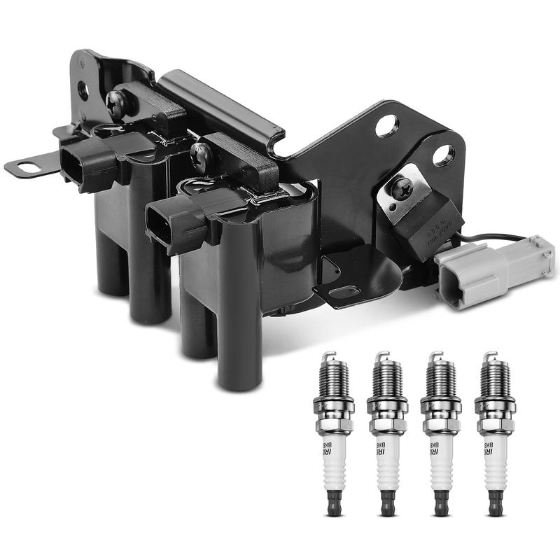 1x Black Ignition Coil & 4x IRIDIUM Spark Plug Kits for Hyundai Accent 01-05 1.6L