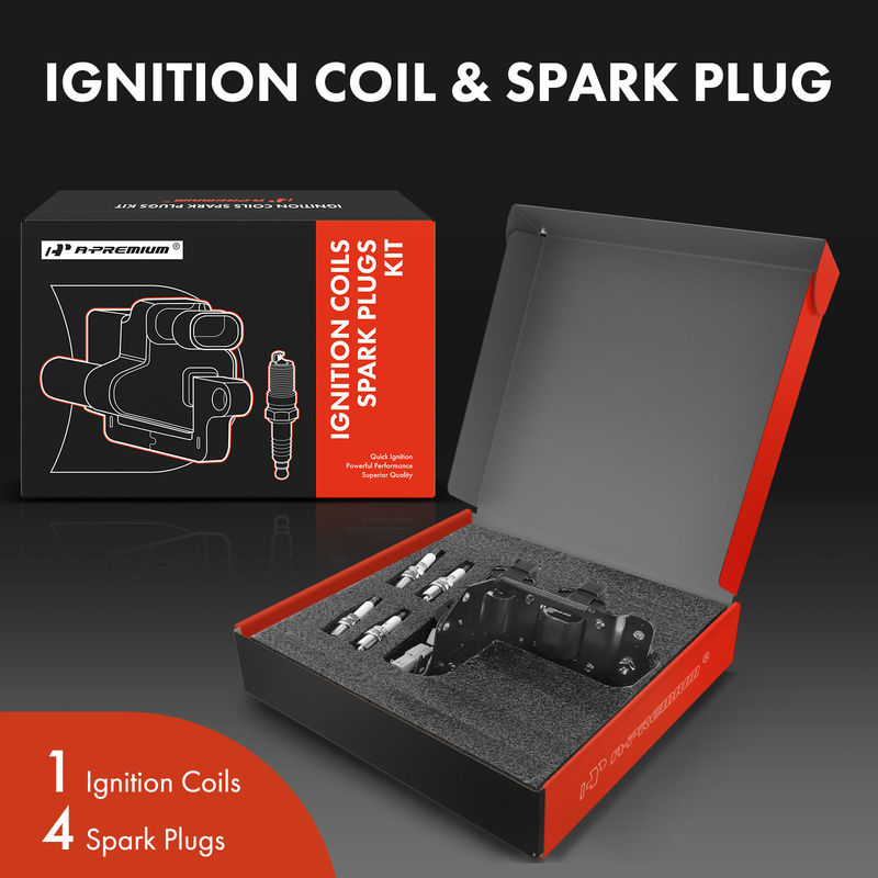 1x Black Ignition Coil & 4x IRIDIUM Spark Plug Kits for Hyundai Accent 01-05 1.6L
