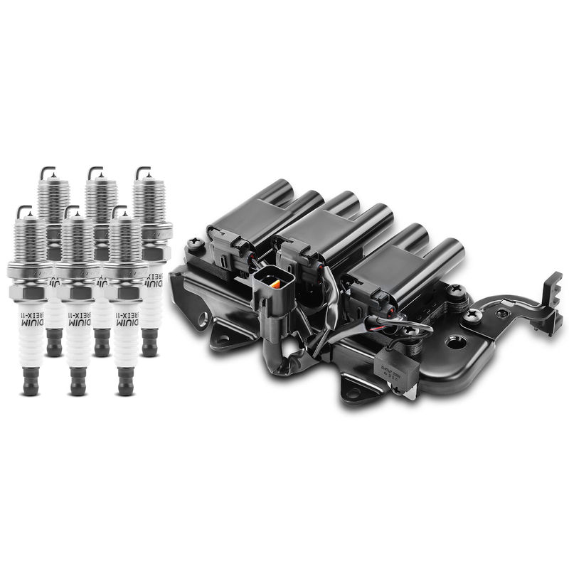 1x Black Ignition Coil & 6x IRIDIUM Spark Plug Kits for Hyundai Santa Fe 01-06