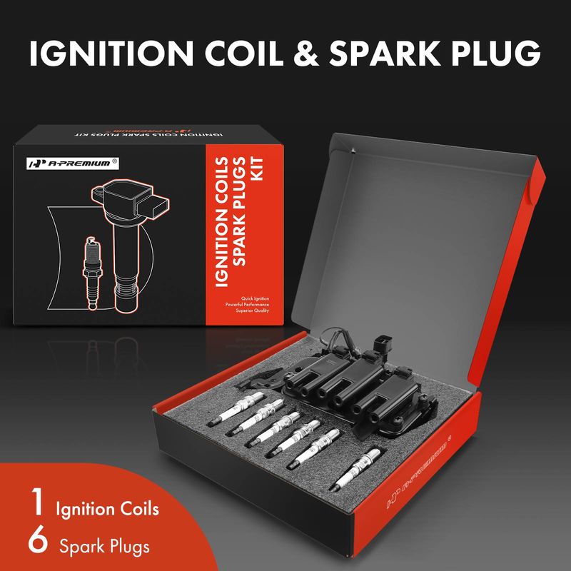 1x Black Ignition Coil & 6x IRIDIUM Spark Plug Kits for Hyundai Santa Fe 01-06