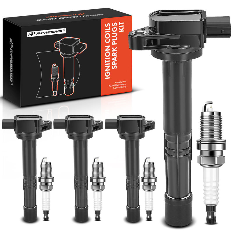 4x Black Ignition Coil & IRIDIUM Spark Plug Kits for Acura TSX 2004-2008 L4 2.4L