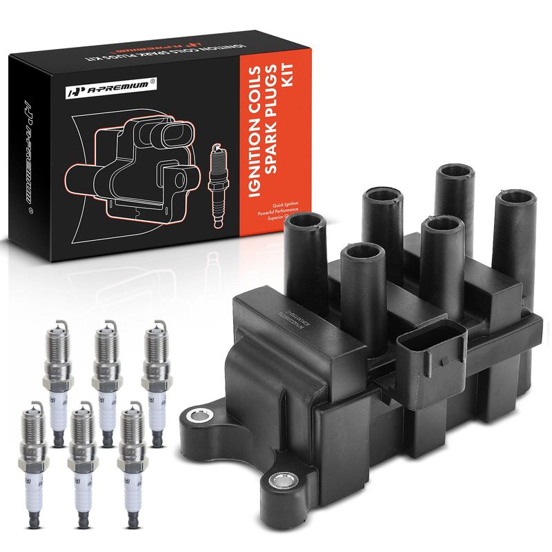 1x Black Ignition Coil & 6x IRIDIUM Spark Plug Kits for Ford Taurus 01-06 Mazda