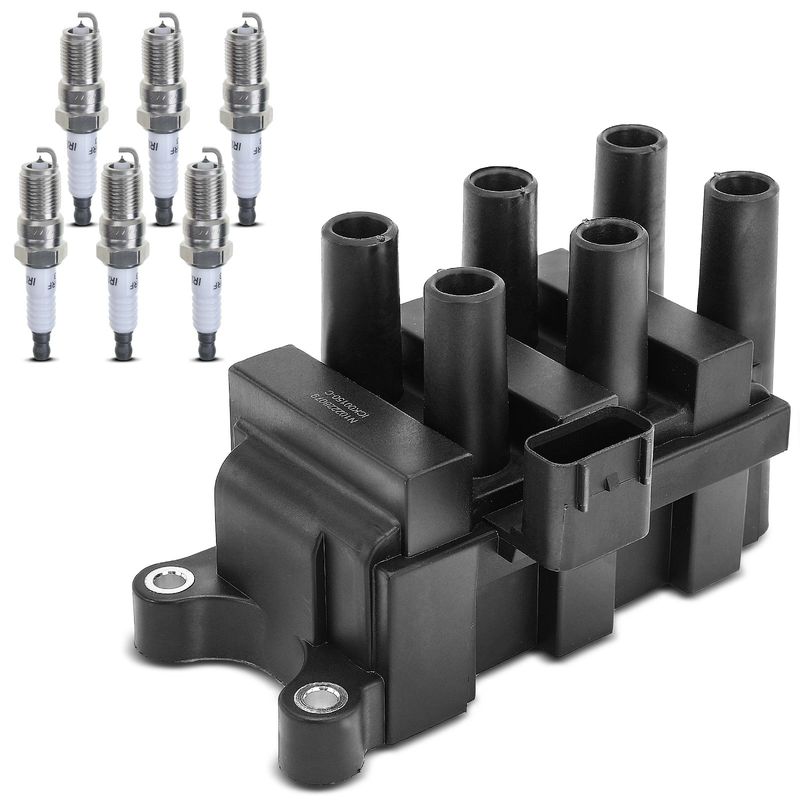 1x Black Ignition Coil & 6x IRIDIUM Spark Plug Kits for Ford Taurus 01-06 Mazda