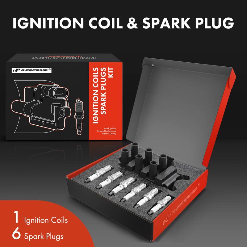 1x Black Ignition Coil & 6x IRIDIUM Spark Plug Kits for Ford Taurus 01-06 Mazda