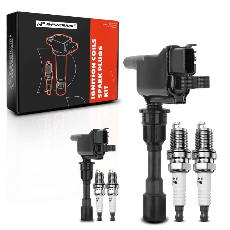 2x Black Ignition Coil & 4x IRIDIUM Spark Plug Kits for Mazda Miata L4 1.8L