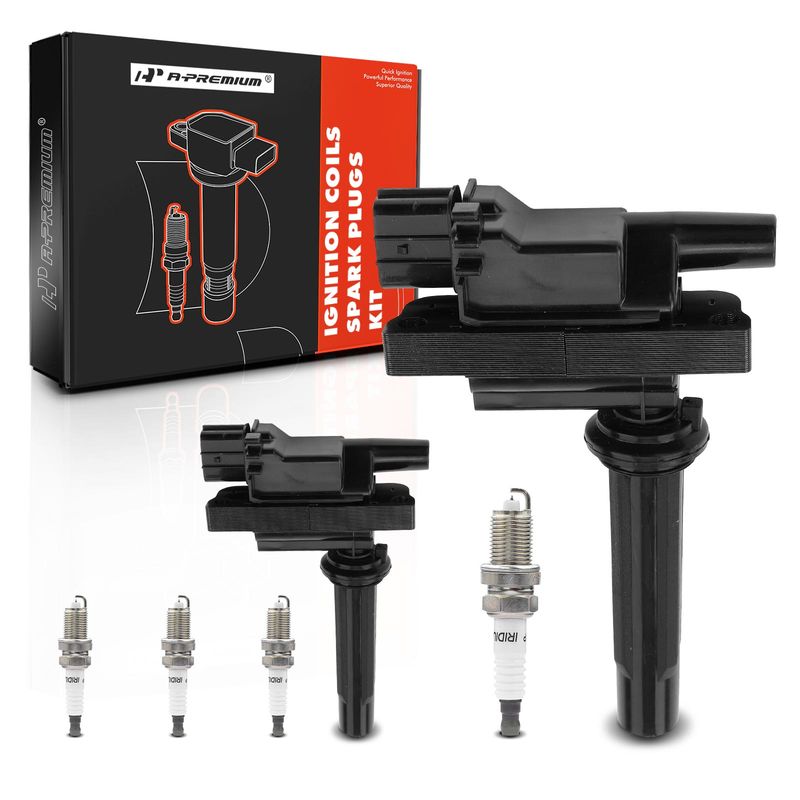 2x Black Ignition Coil & 4x IRIDIUM Spark Plug Kits for Mazda Protege 99-03 L4 1.6L