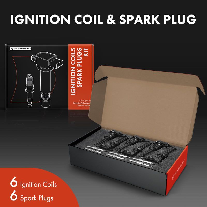 6x Black Ignition Coil & IRIDIUM Spark Plug Kits for Jaguar F-Pace F-Type XE XF