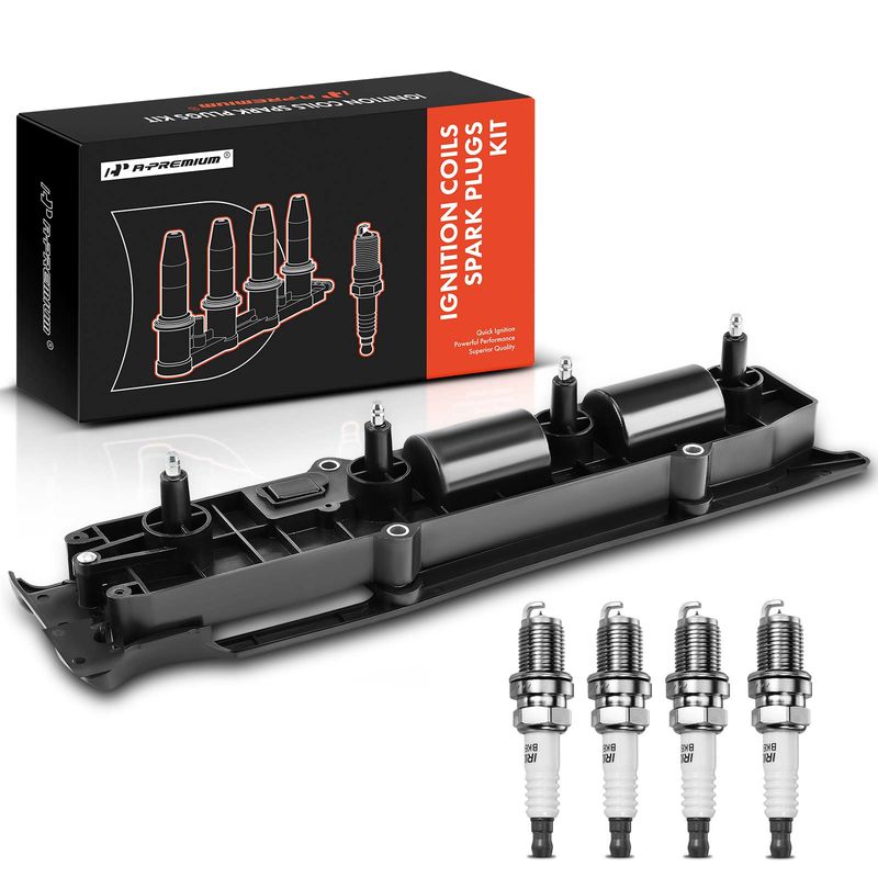 1x Black Ignition Coil & 4x IRIDIUM Spark Plug Kits for Chevrolet Malibu 04-06