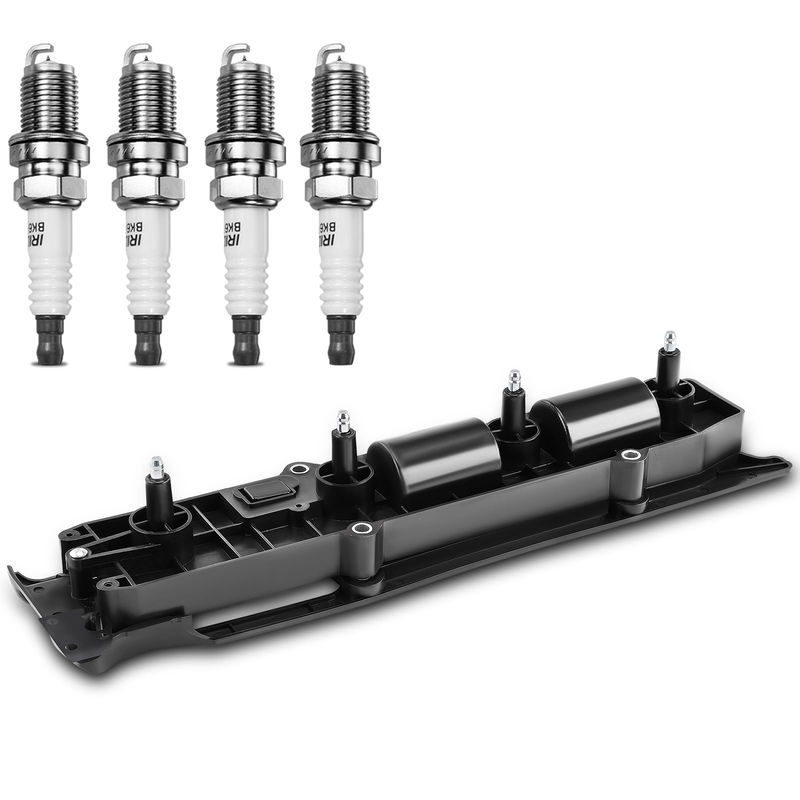 1x Black Ignition Coil & 4x IRIDIUM Spark Plug Kits for Chevrolet Malibu 04-06