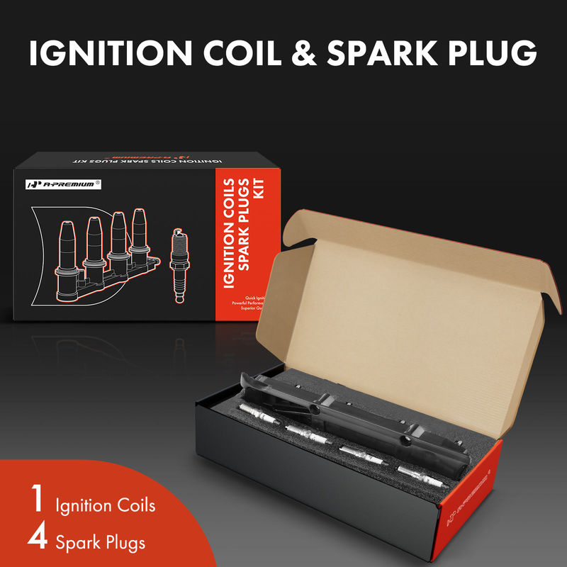 1x Black Ignition Coil & 4x IRIDIUM Spark Plug Kits for Chevrolet Malibu 04-06