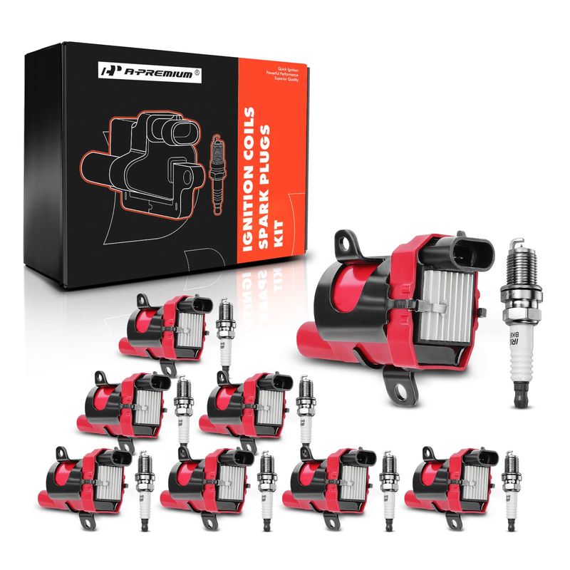 8x Red Ignition Coil & IRIDIUM Spark Plug Kits for Chevrolet GMC Cadillac Buick