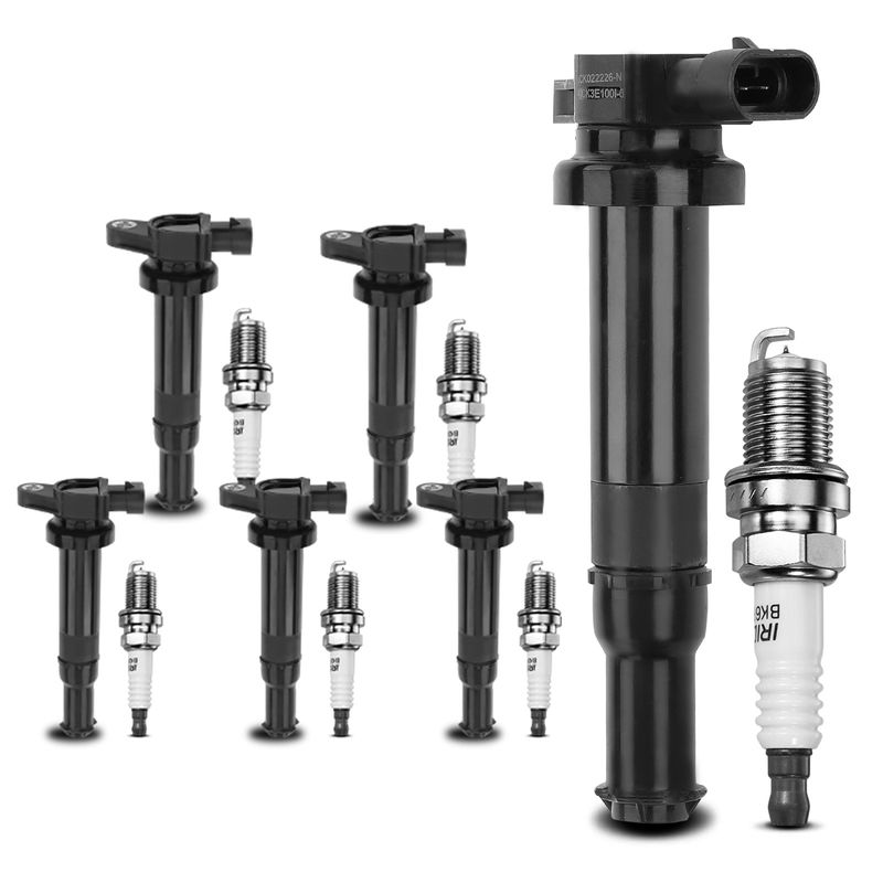 6x Black Ignition Coil & IRIDIUM Spark Plug Kits for Hyundai Santa Fe 2.7L Kia