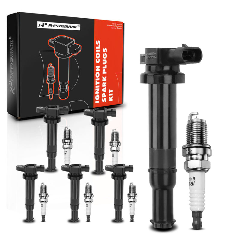 6x Black Ignition Coil & IRIDIUM Spark Plug Kits for Hyundai Santa Fe 2.7L Kia
