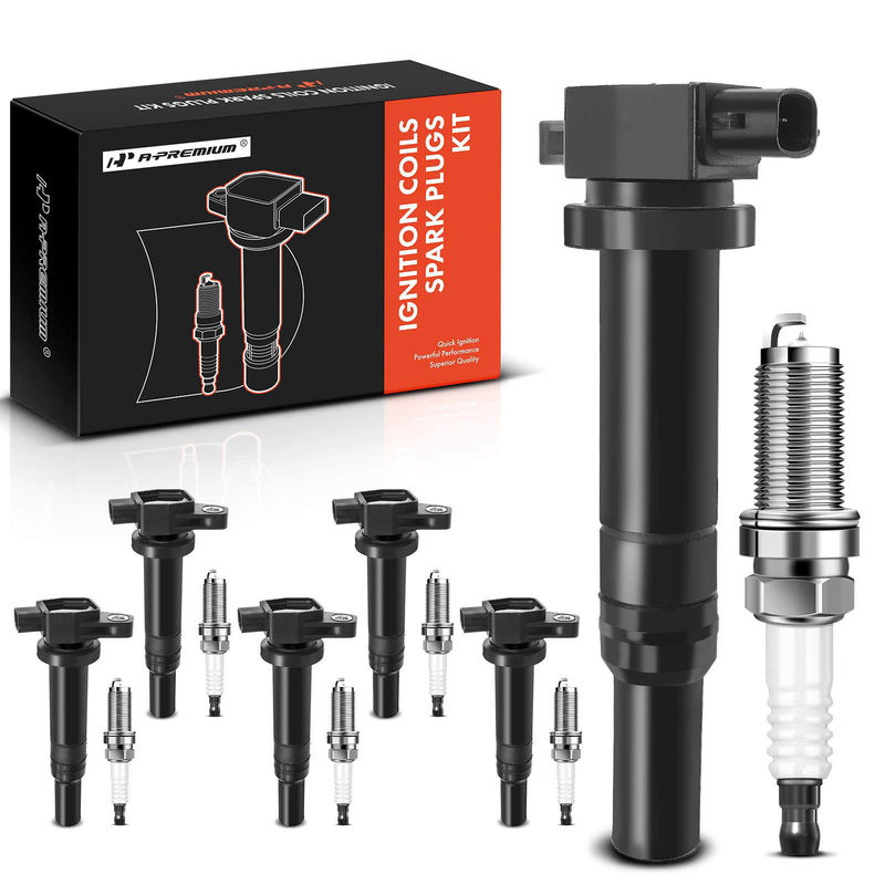 6x Black Ignition Coil & IRIDIUM Spark Plug Kits for Hyundai Santa Fe Kia Optima