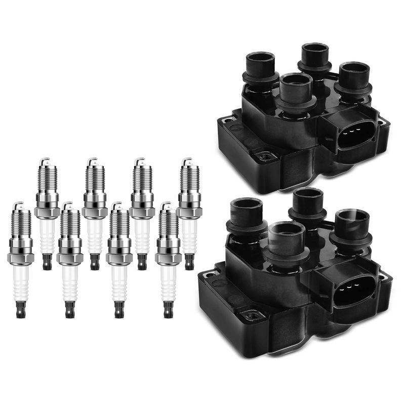 2x Black Ignition Coil & 8x IRIDIUM Spark Plug Kits for Ford F-150 Explorer Lincoln