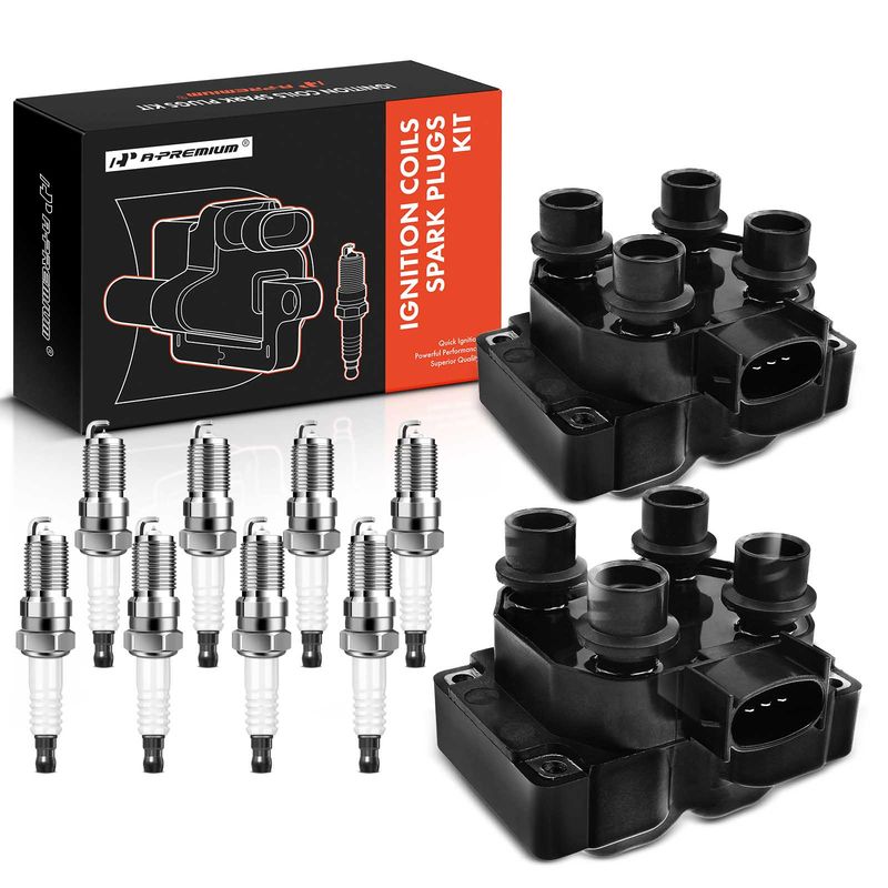 2x Black Ignition Coil & 8x IRIDIUM Spark Plug Kits for Ford F-150 Explorer Lincoln