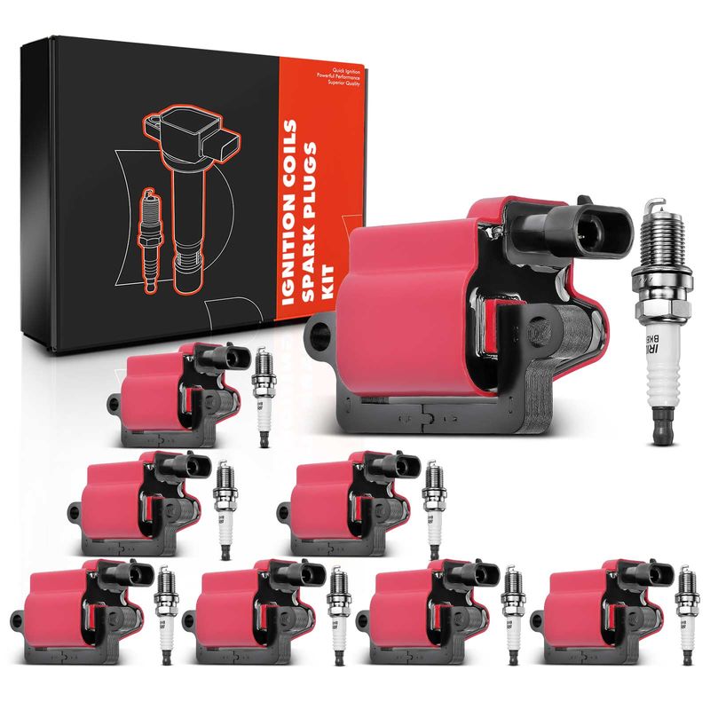 8x Red Ignition Coil & IRIDIUM Spark Plug Kits for Chevrolet GMC Cadillac Hummer
