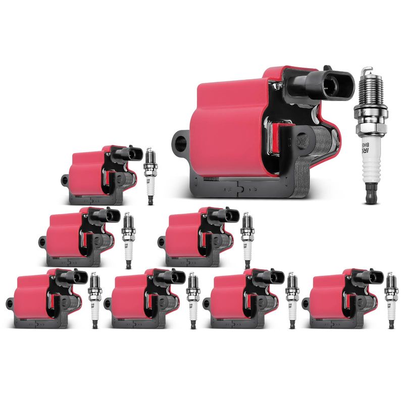 8x Red Ignition Coil & IRIDIUM Spark Plug Kits for Chevrolet GMC Cadillac Hummer