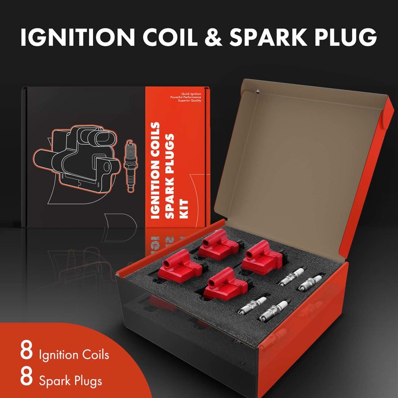 8x Red Ignition Coil & IRIDIUM Spark Plug Kits for Chevrolet GMC Cadillac Hummer