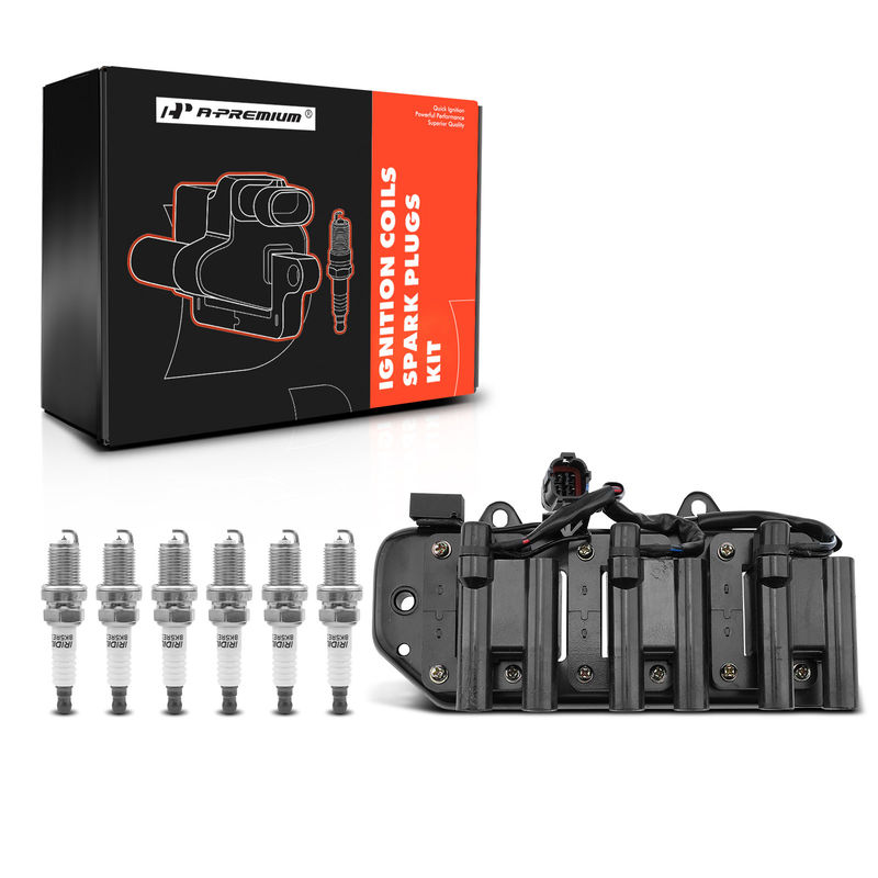 1x Black Ignition Coil & 6x IRIDIUM Spark Plug Kits for Hyundai Sonata Kia