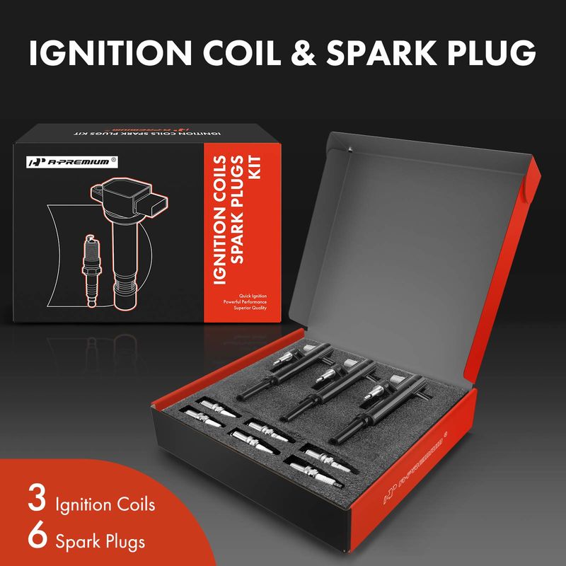 3x Black Ignition Coil & 6x IRIDIUM Spark Plug Kits for Dodge Dakota Jeep Ram