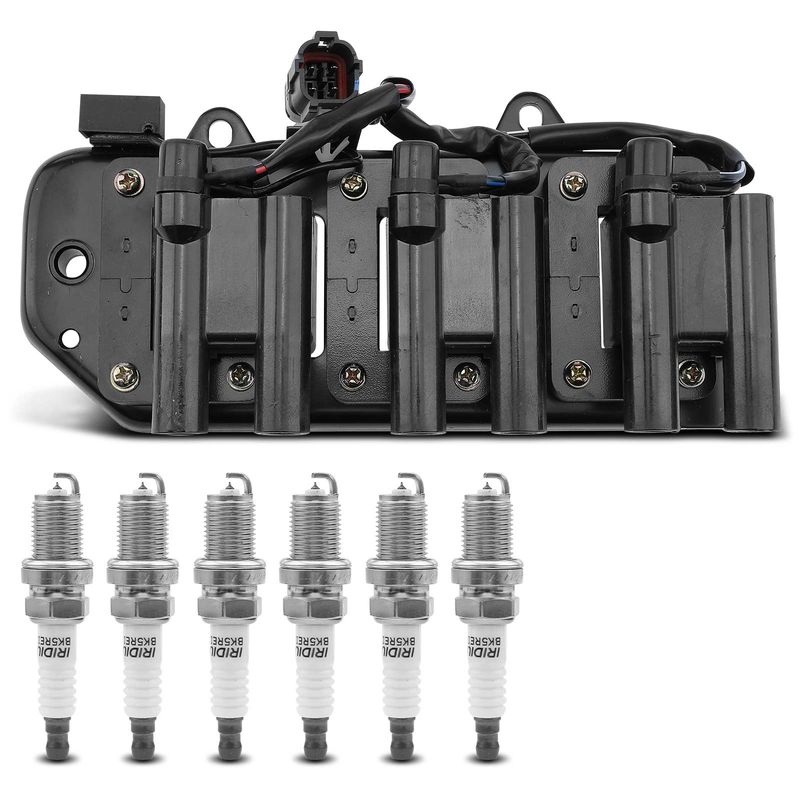 1x Black Ignition Coil & 6x IRIDIUM Spark Plug Kits for Hyundai Sonata Kia