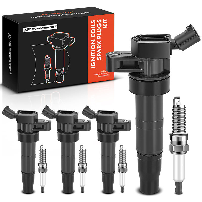 4x Black Ignition Coil & IRIDIUM Spark Plug Kits for Hyundai Santa Fe Sport Kia